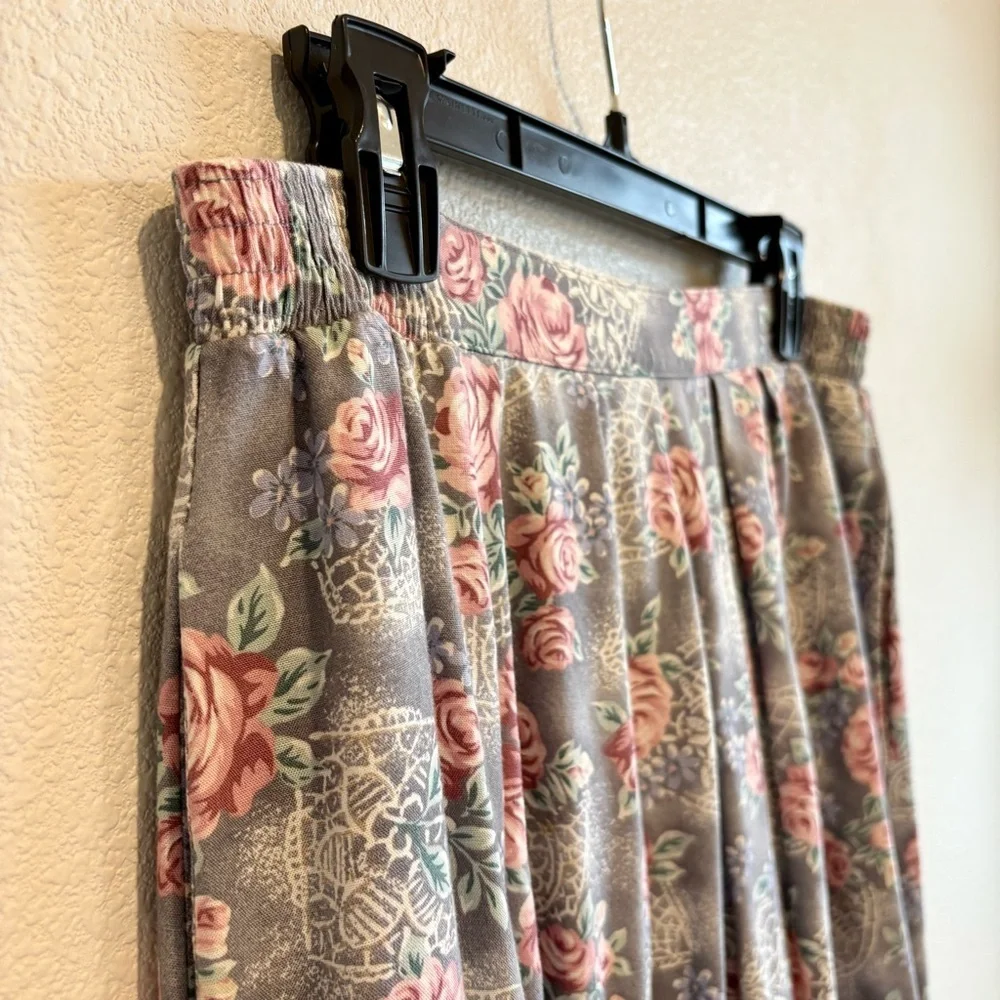 Vintage 90s Floral Midi Skirt Elastic Waist A-Line Cottagecore Girlhood Romance - Picture 3 of 8